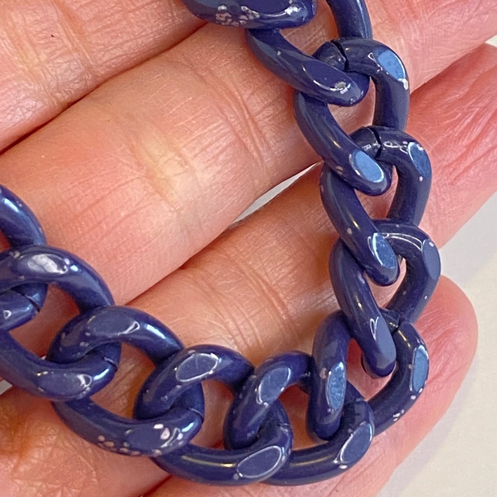 The Limited Chunky Chain Necklace Gold‎ Tone Blue Accent Square Gem Heavy Enamel - Picture 12 of 14